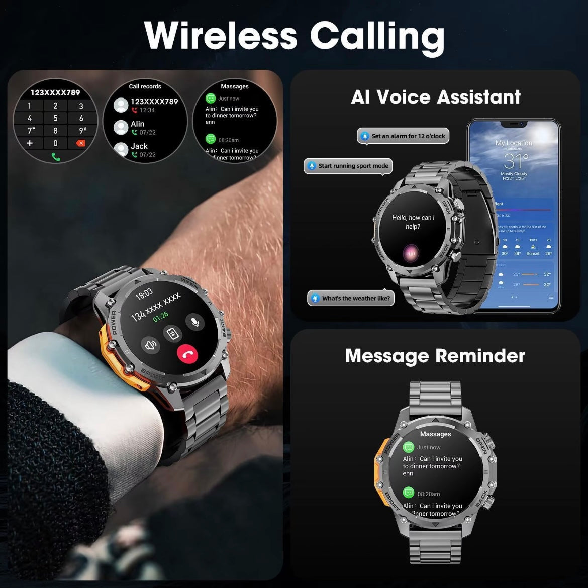Reloj inteligente redondo de diseño moderno con funciones avanzadas